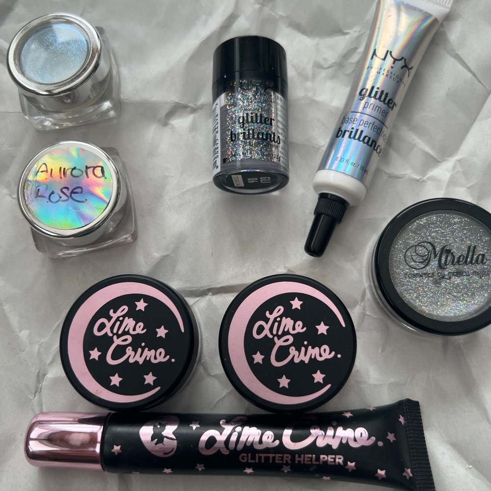 Bundle of 6 Eye/Face/Body Glitters and a Glitter Primer & Glitter Helper